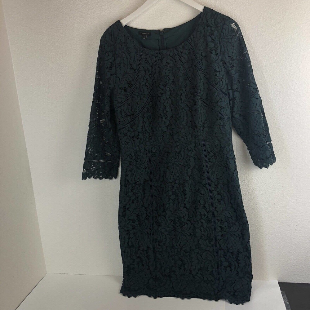 Talbots green lace dress fully lined flattering size 10. - Picture 2 of 12